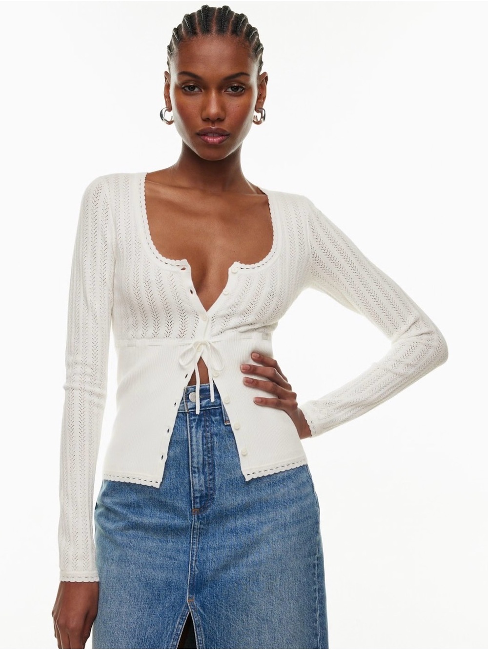 Wilfred Cream Knit Tie-Front Button Down Top